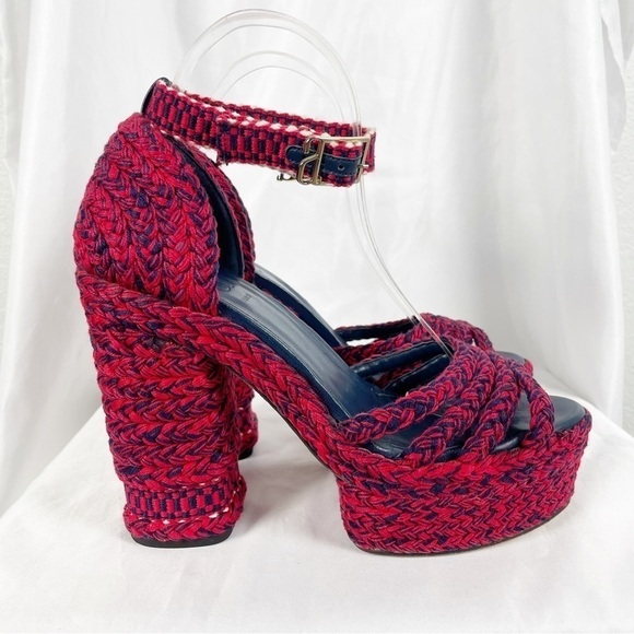 Antolina Aurora Braided Woven Open Toe Platform Heels Sandals Red Casual Summer - Picture 2 of 12